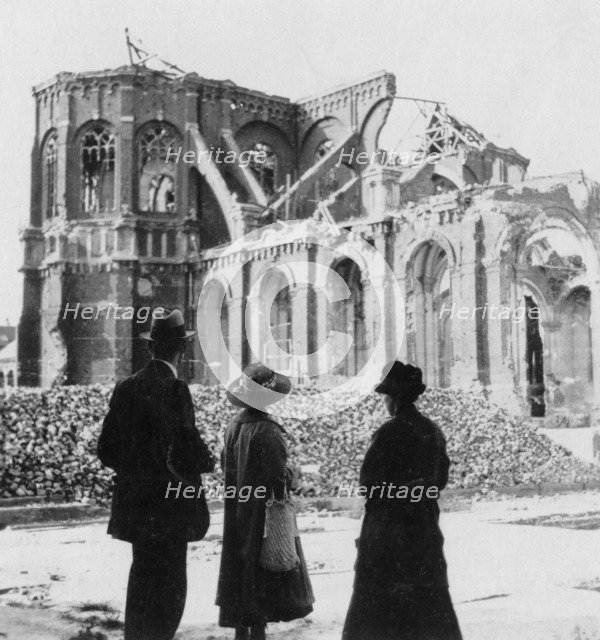 Damage to the Church of Notre Dame, Armentières, France, World War I, c1914-c1918. Artist: Nightingale & Co