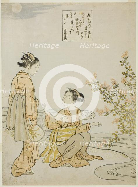 The Jewel River of Bush Clovers (Hagi no Tamagawa), from an untitled series of Six Jewel..., c.1767. Creator: Suzuki Harunobu.