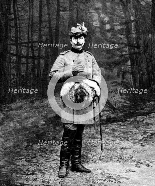 His Imperial Majesty the German Emperor in hunting costume, 1895. Creator: P Naumann.