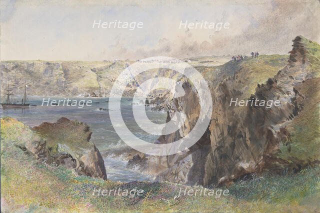 Foilhummerum Bay, Valentia, from Cromwell Fort: The Caroline Laying the Earthwire on July 21st,1865. Creator: Robert Charles Dudley.