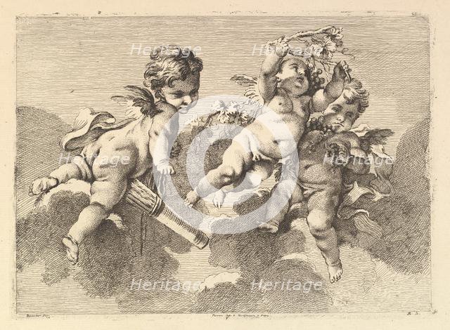Three Children in Clouds, 18th century. Creator: Monogrammist DA.
