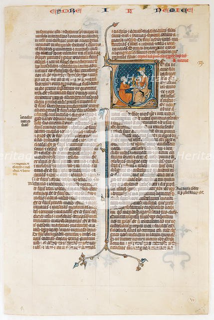 Manuscript Leaf with Opening of The Book of Nehemias, from a Bible, ca. 1280-1300. Creator: Unknown.
