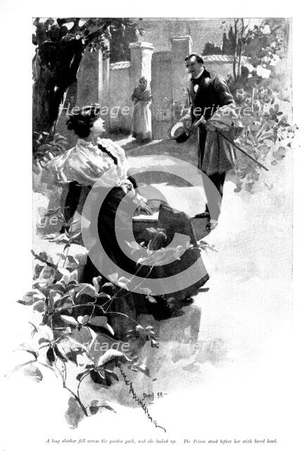 It Was the Nightingale: A...shadow fell across the...path...The Prince stood before her..., 1898. Creator: Unknown.