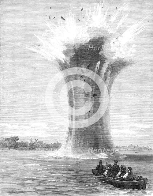 Experiments with torpedo-shells at Chatham: explosion of a 440-pounder, 1865. Creator: Unknown.