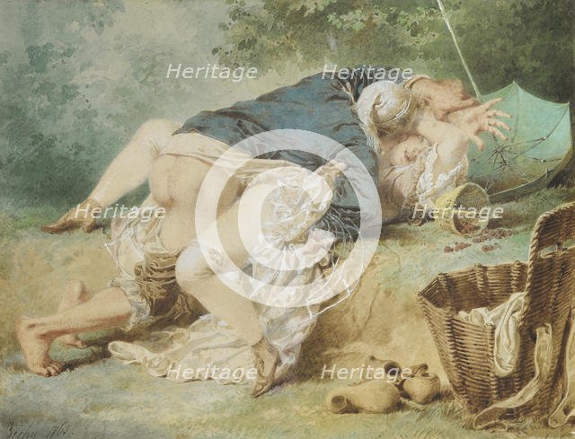 Lovers in a park, 1865. Artist: Zichy, Mihály (1827-1906)
