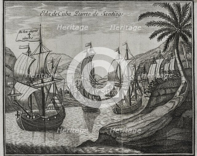 Hernán Cortés' fleet leaving the port of Santiago de Cuba, 18th November 1518 (1771). Creator: Unknown.