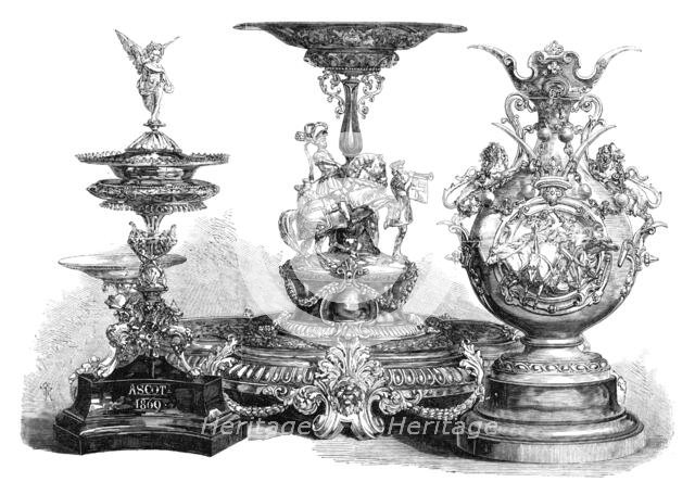 The Ascot Races Prize Plate: the Royal Hunt Cup, the Ascot Cup, the Queen's Gold Cup, 1869. Creator: Unknown.