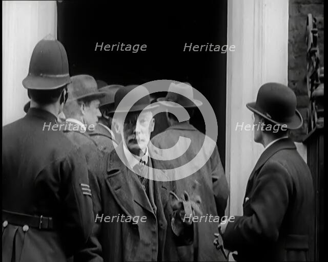 A Group of Male Union Leaders Standing in Front of 10 Downing Street, 1926. Creator: British Pathe Ltd.