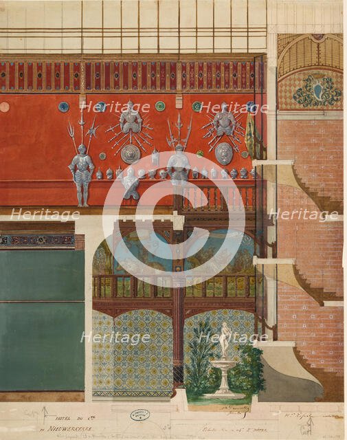 Architectural Drawing of the Interior of the Comte de Nieuwerkerke's House, ca. 1870. Creator: Studio of Hector-Martin Lefuel.