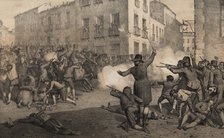 Scene of the popular uprising in Madrid against the French army of Napoleon on May 2, 1808, engra…