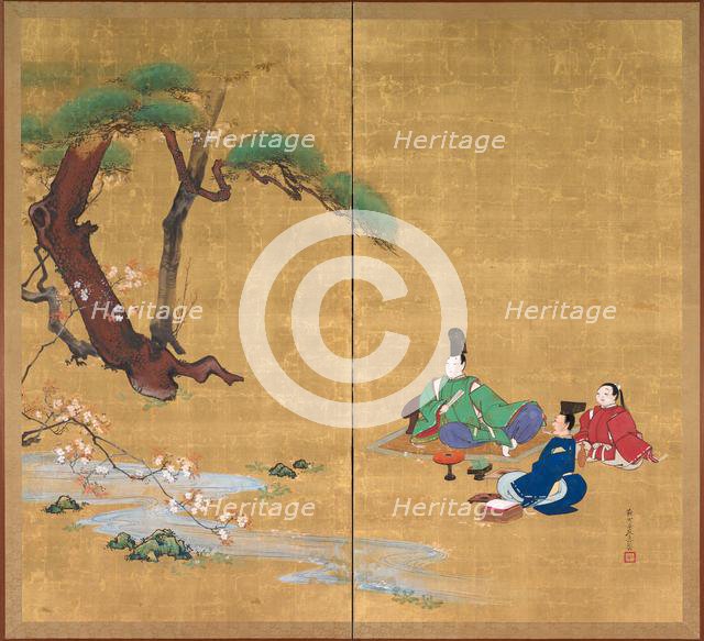 Narihira Viewing the Cherry Blossoms, late 1800s. Creator: Shibata Zeshin (Japanese, 1807-1891).