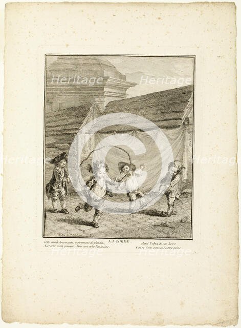 Jump Rope, from The Games of the Urchins of Paris, 1770. Creator: Jean Baptiste Tilliard.