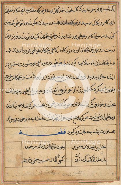 Page from Tales of a Parrot (Tuti-nama): text page, c. 1560. Creator: Unknown.