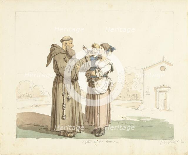 Young woman with child standing in front of a monk, 1816. Creator: Bartolomeo Pinelli.