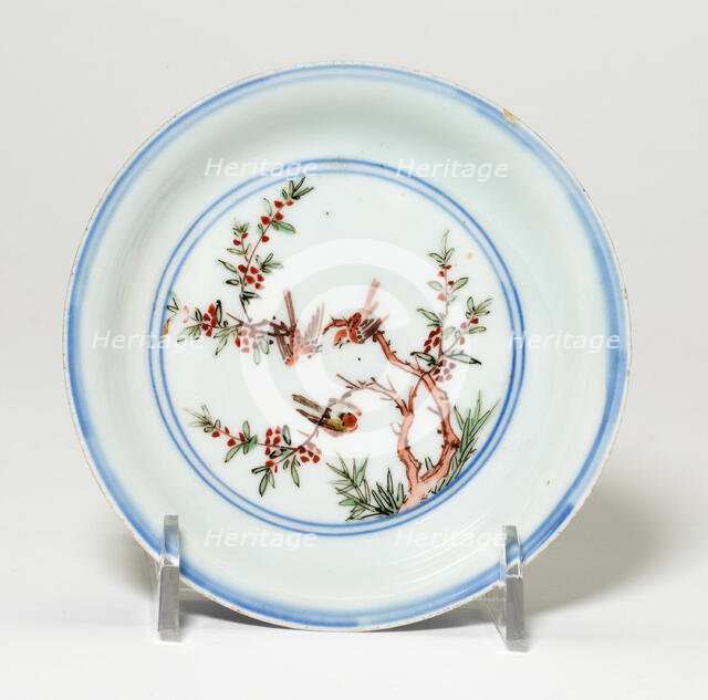 Dish with Birds on Flower Branches, Ming dynasty (1368-1644), Wanli reign mark (1563-1620). Creator: Unknown.