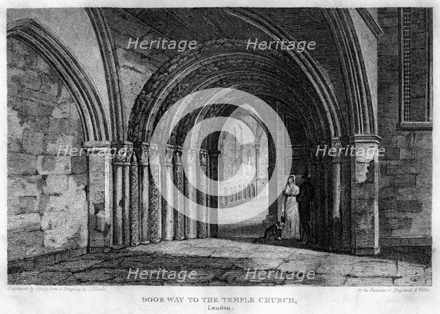 Doorway to the Temple Church, London, 1815.Artist: J Shury