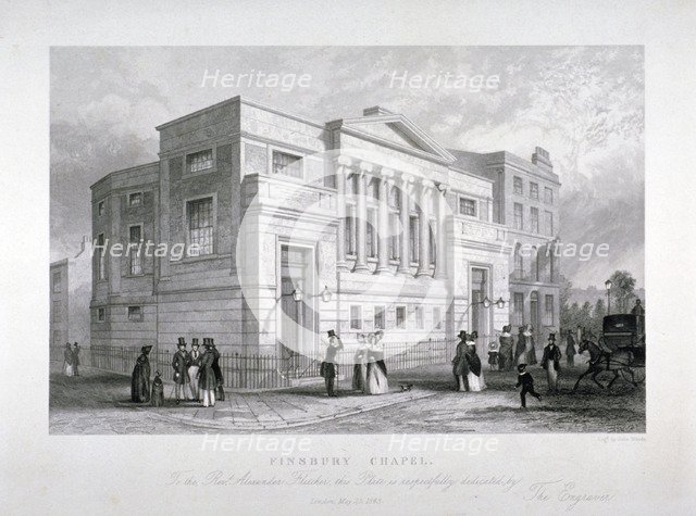 Finsbury Chapel, Blomfield Street, City of London, 1843. Artist: John Woods