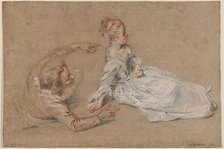 A Man Reclining and a Woman Seated on the Ground, c. 1716. Creator: Jean-Antoine Watteau.