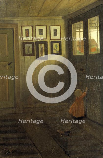 The Girl at the Door. Interior of the Artist's home, Älvängen, 1908. Creator: Ivar Arosenius.