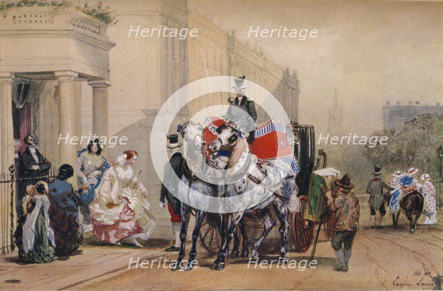 'Ladies Entering Their Carriage in Belgrave Square', 19th century. Artist: Eugene Louis Lami.