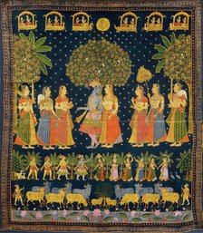 Radha Krishna and the Gopis (Pichwai painting), End of 19th century. Creator: Indische Kunst.