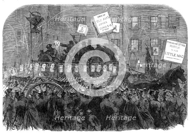 Presidential electioneering in New York: torchlight procession of the M'Clellan party, 1864. Creator: Unknown.