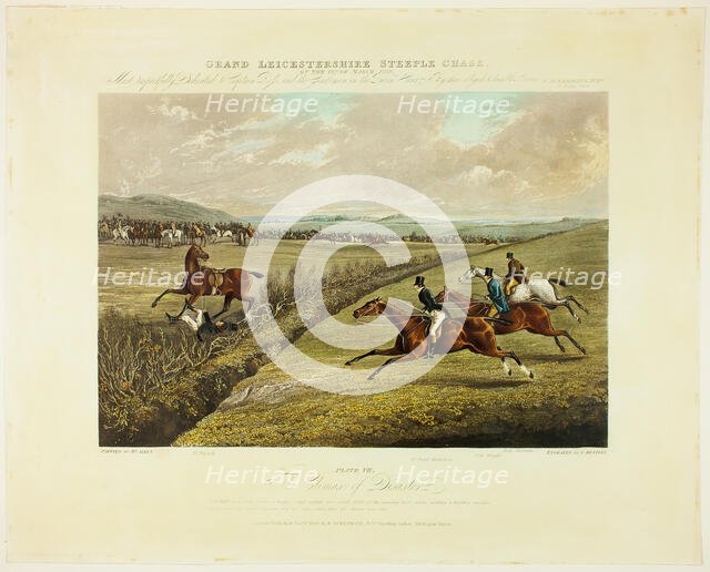 Climax of Disaster, from Grand Leicestershire Steeplechase, published 1830. Creator: Charles Bentley.