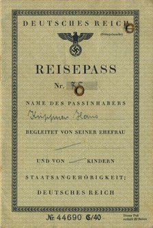 Inside page from a Nazi German passport, c1941. Artist: Unknown.