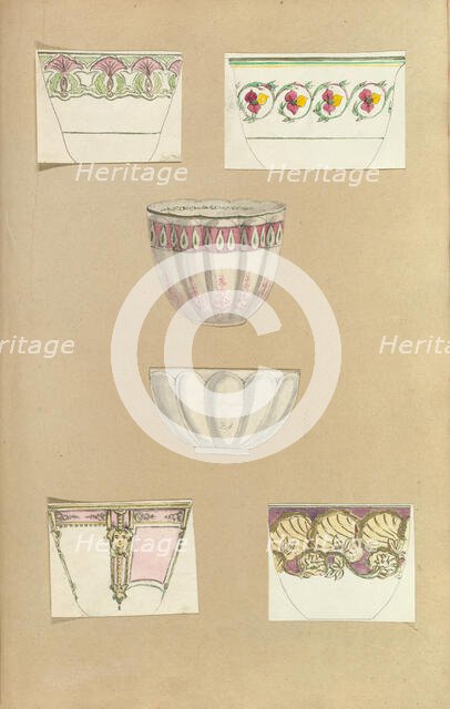 Six Designs for Decorated Cups, 1845-55. Creator: Alfred Crowquill.