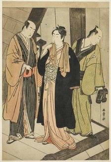 The Actors Ichikawa Monnosuke II (left), Iwai Hanshiro IV (center), and Iwai Karumo...... c.1780/83. Creator: Shunsho.