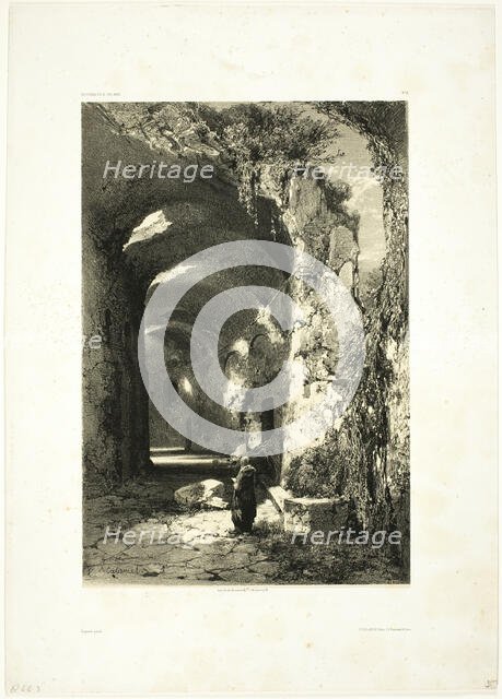 Ruin of an Amphitheatre at Pouzzoles (Kingdom of Naples), plate 9 from Oeuvres de A. Calame, 1851. Creator: Alexandre Calame.