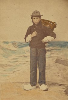 Dutch boy in front of painted sea background, 1865-1875. Creator: Willem Frederik Vinkenbos.