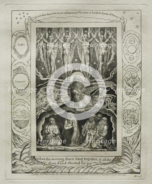 The Book of Job: Pl. 14, When the morning Stars sang together, and all the / Sons..., 1825. Creator: William Blake (British, 1757-1827).