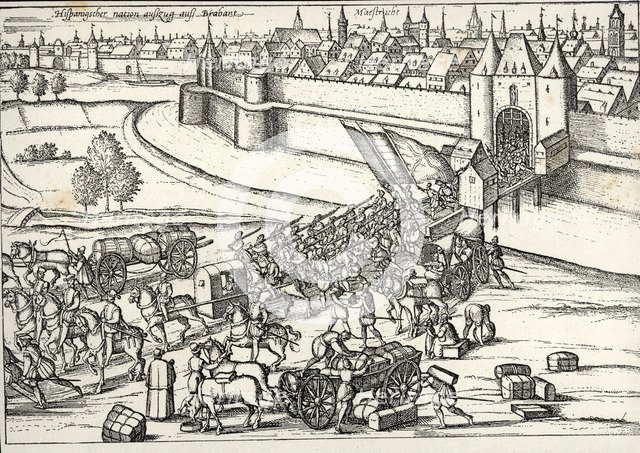 Exit of the Spanish from the city of Maestrich in 1577.