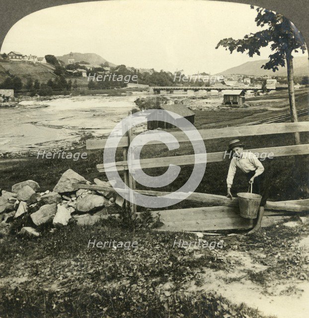 'Village church and homes of Kongsberg, beside the rapids of Laagen, Norway', c1905. Creator: Unknown.