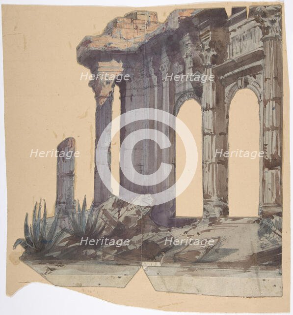 Design for a Stage Set at the Opéra, Paris: Columned Exterior, 1828-90. Creator: Eugene Ciceri.