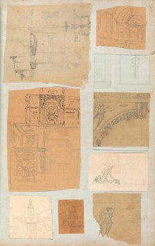 Page from a Scrapbook containing Drawings and Several Prints of Architecture, Int..., ca. 1800-1850. Creators: Workshop of Charles Percier, Workshop of Pierre François Léonard Fontaine.