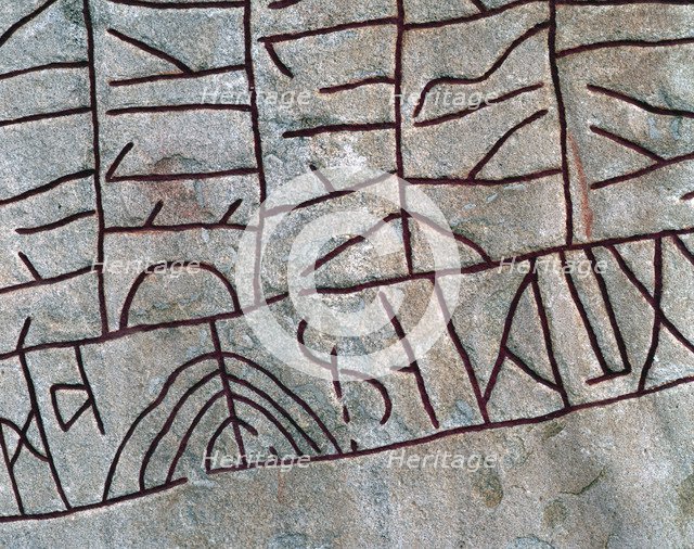 Detail of the runic stone at Rök, Östergötland, Sweden.  Artist: Mats Alm