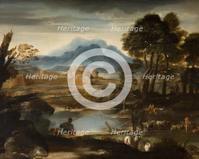 Landscape with a Lake and a Walled Town, 1635. Creator: Pietro da Cortona.