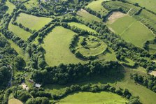 Earthwork remains of a motte and bailey castle near Powerstock, Dorset, 2014. Creator: Historic England Staff Photographer.