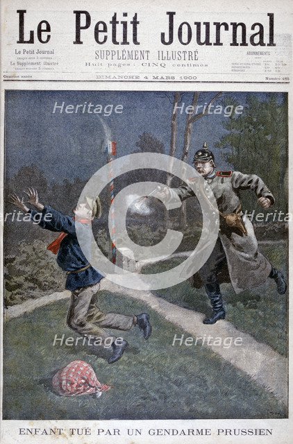 A boy shot by a Prussian gendarme escaping from a correctional facility, 1900. Artist: Unknown