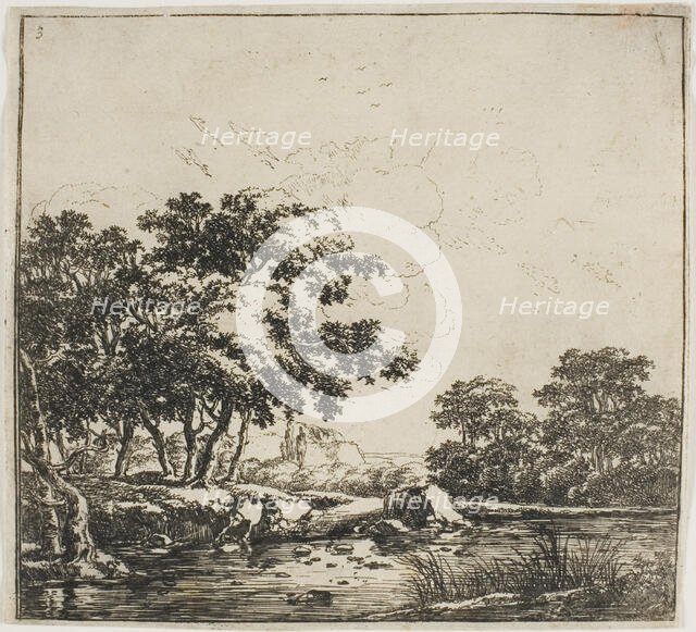The River in the Forest, plate three from Set of Landscapes, 1640/51. Creator: Herman Naijwincx.
