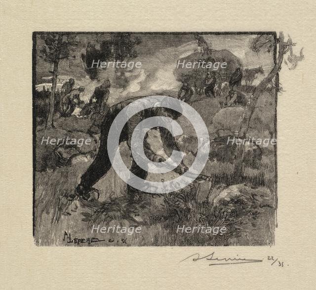 Fontainebleau Forest: Pulling the Heather (La Forêt de Fontainebleau: Arracheurs de Bruyères), 1890. Creator: Auguste Louis Lepère (French, 1849-1918); A. Desmoulins, Published in Revue Illustrée, 1887-90.