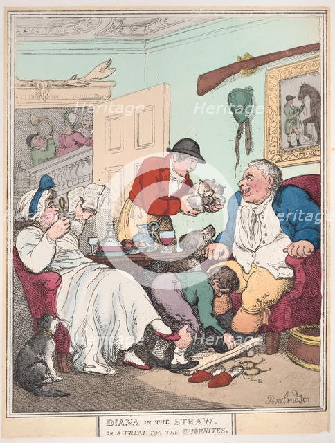 Diana in the Straw, or A Treat for Quornites, January 1, 1804., January 1, 1804. Creator: Thomas Rowlandson.