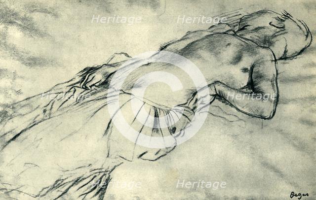 Reclining female nude, late 19th century, (1943).  Creator: Edgar Degas.