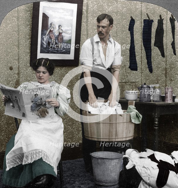 'The New Woman, Wash Day'. Artist: American Stereoscopic Company.