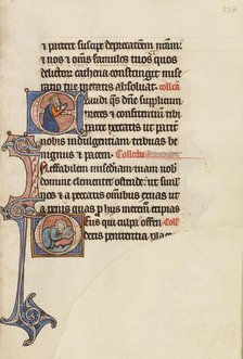 Initial E: David Praying: Initial D: A Female Saint Praying; Bute Psalter, about 1285. Creator: Bute Master.