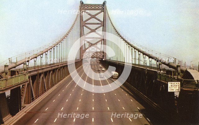 Delaware River Bridge connecting Pennsylvania and New Jersey, USA, 1953. Artist: Unknown