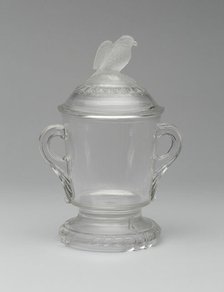 Old Abe/Frosted Eagle pattern covered sugar bowl, 1880/90. Creator: Crystal Glass Company.