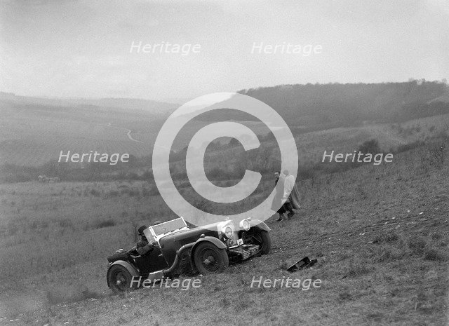 Aston Martin competing in the London Motor Club Coventry Cup Trial, Knatts Hill, Kent, 1938. Artist: Bill Brunell.
